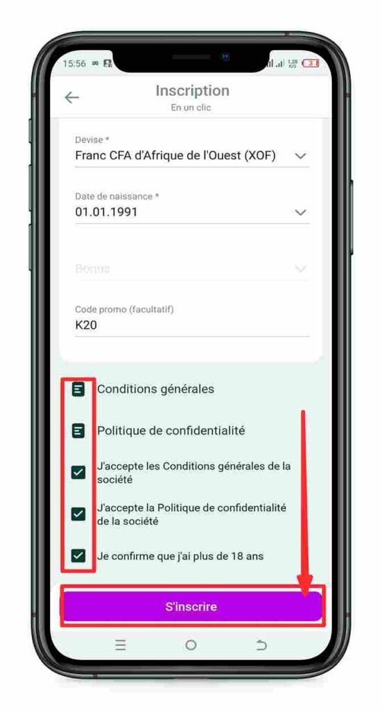 Accepter les conditions et valider votre inscription