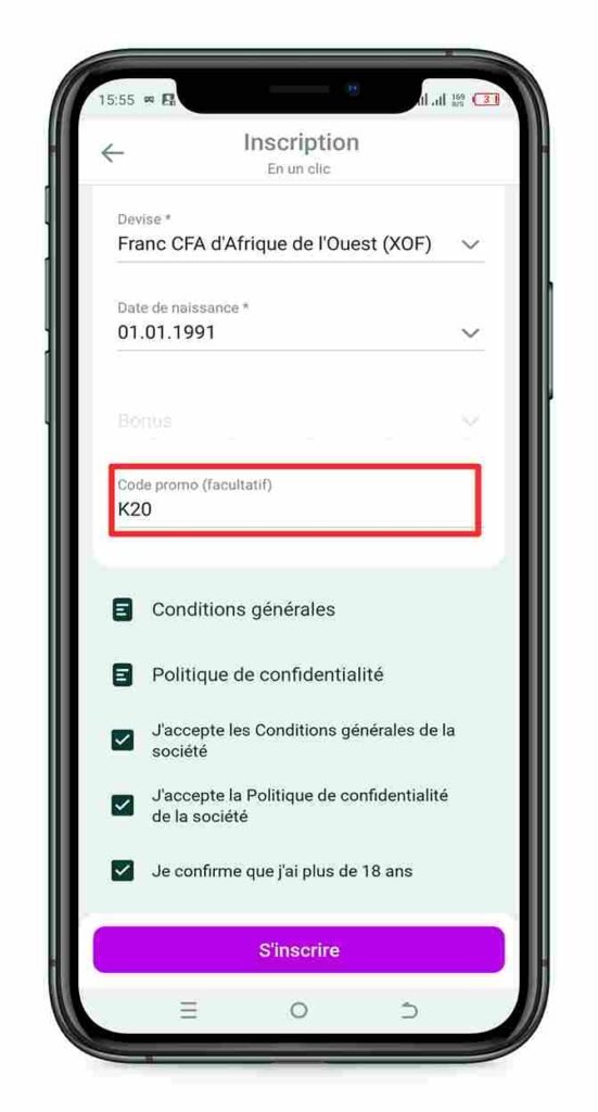 Ajouter le code promo K20