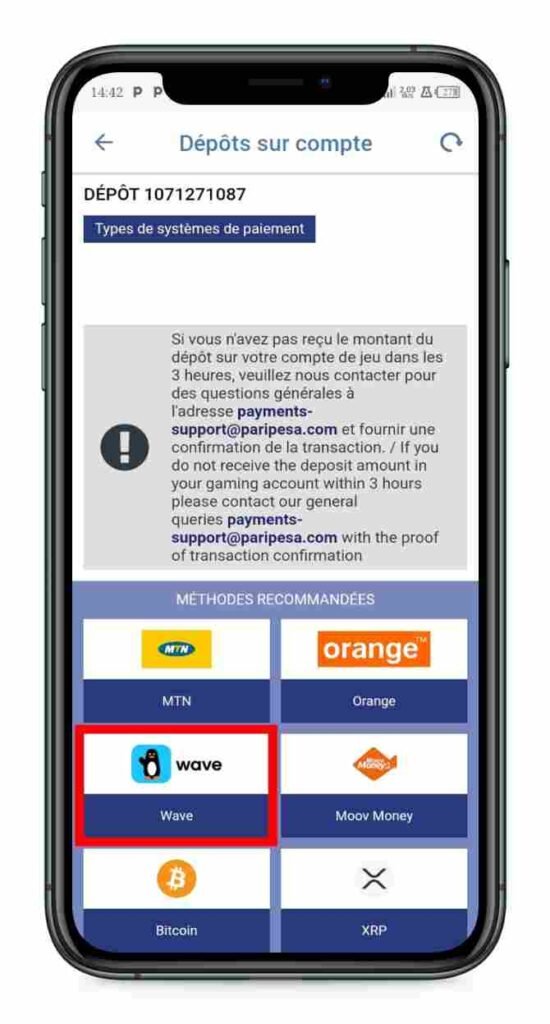 Choisir votre methode locale de depot Paripesa