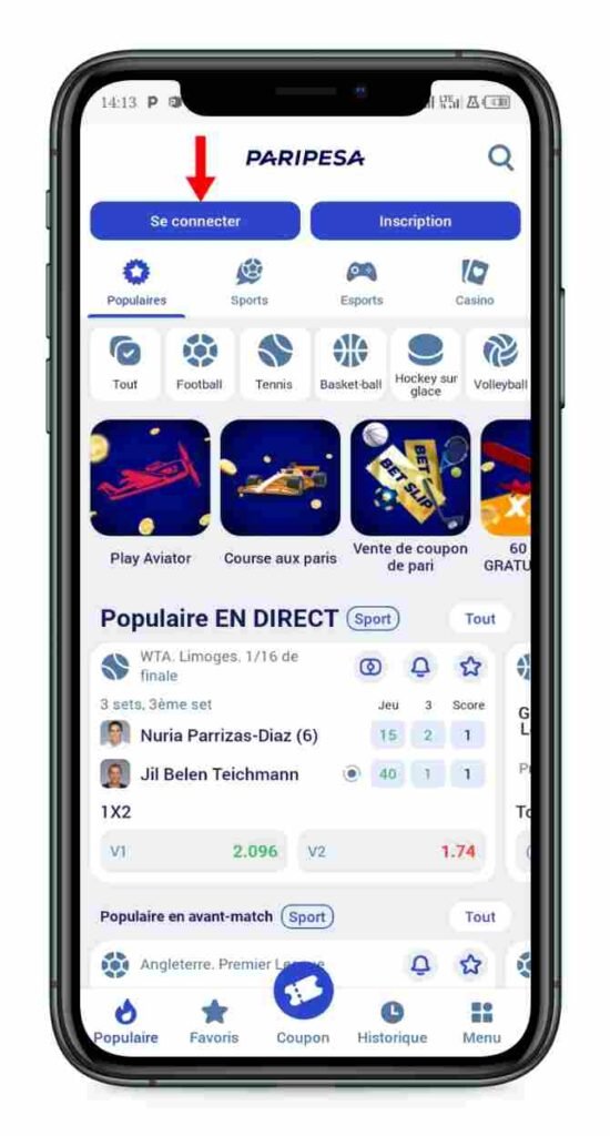 Cliquez sur le bouton "Se connecter"