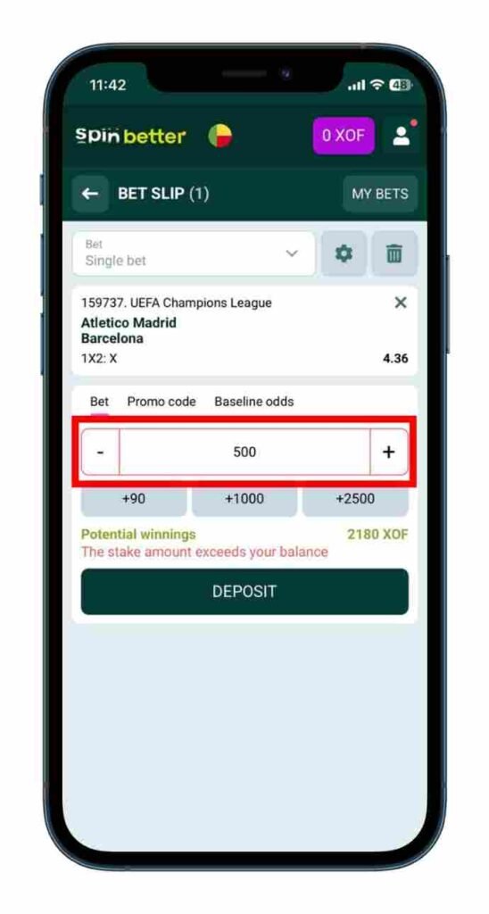 Indiquez la mise et validez