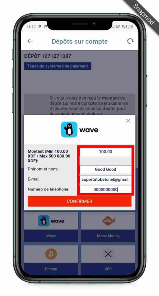 Saisir vos informations de dépôt