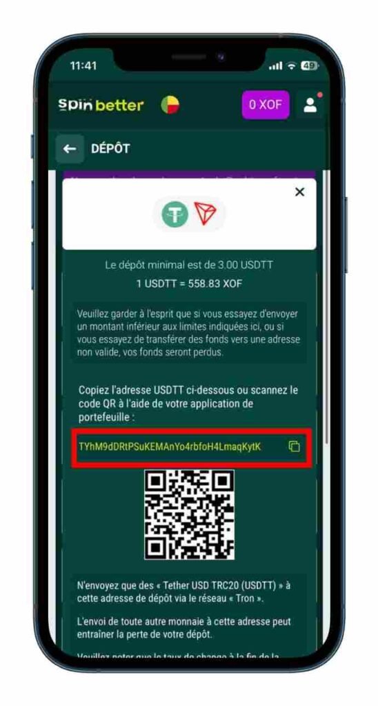 Saisissez le montant et les informations