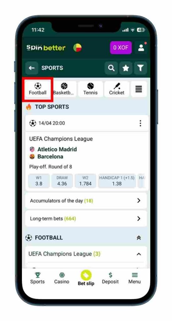 Sélectionnez votre sport et l'événement