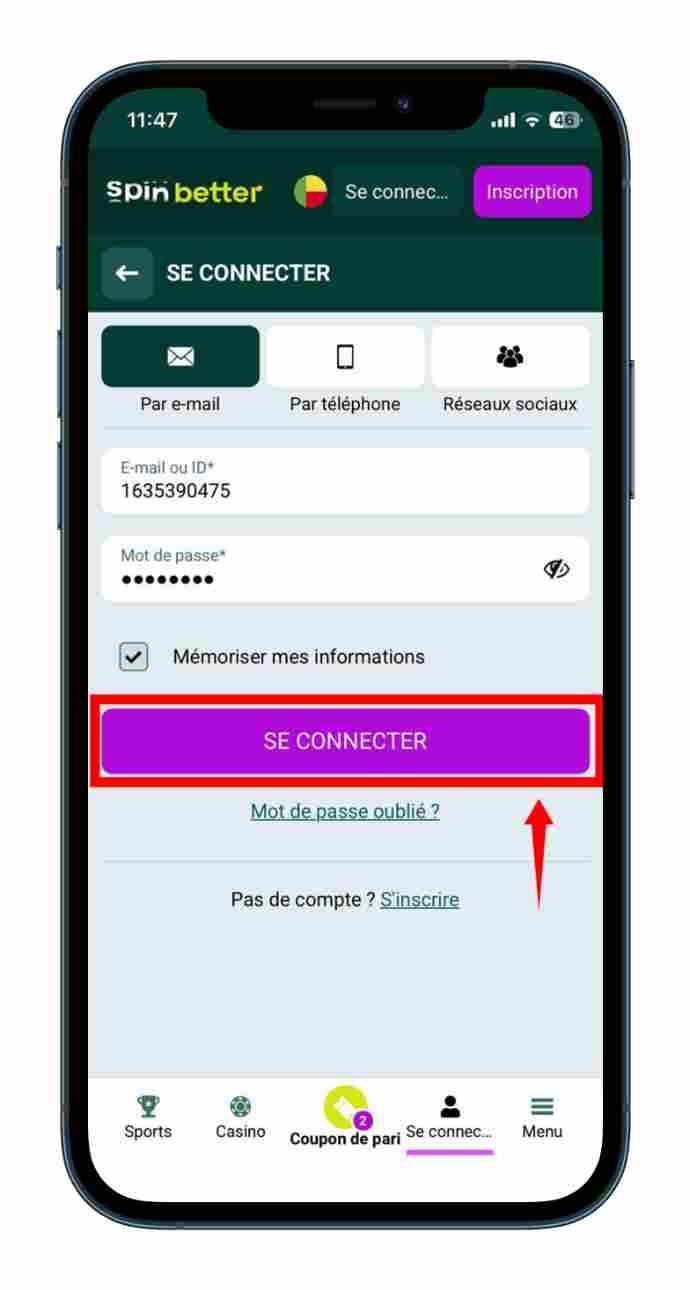 Valider la connexion Spinbetter