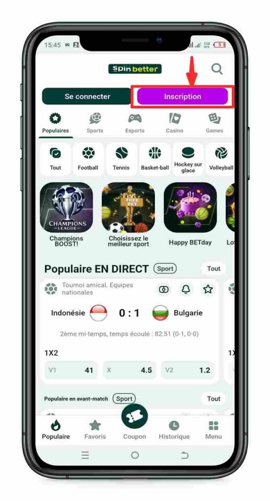cliquer sur “Inscription”